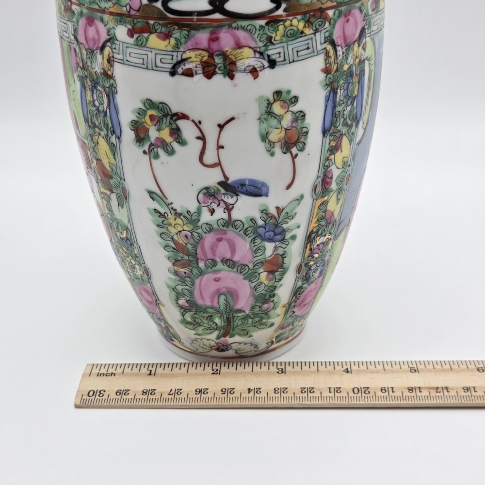 Vintage Chinese Rose Medallion Famille Porcelain Vase Floral Court Gold Trim 10" - Picture 16 of 16